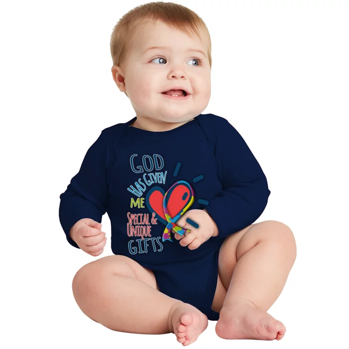 Autism Awareness Unique Funny Gift Heart And Ribbon Design Gift Baby Long Sleeve Bodysuit