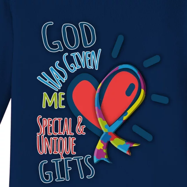 Autism Awareness Unique Funny Gift Heart And Ribbon Design Gift Baby Long Sleeve Bodysuit