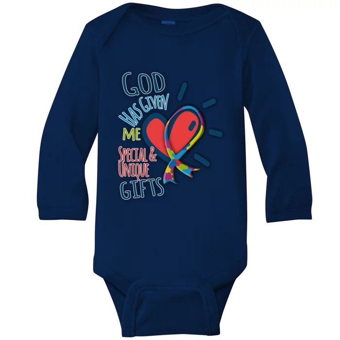 Autism Awareness Unique Funny Gift Heart And Ribbon Design Gift Baby Long Sleeve Bodysuit