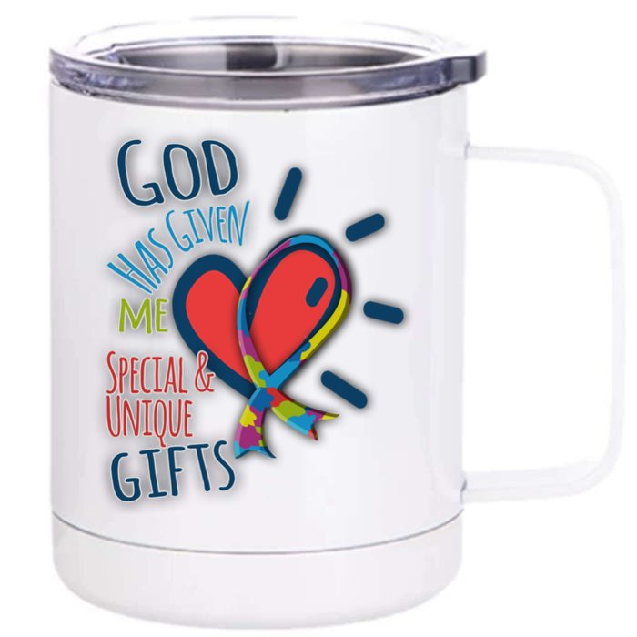 Autism Awareness Unique Funny Gift Heart And Ribbon Design Gift Front & Back 12oz Stainless Steel Tumbler Cup