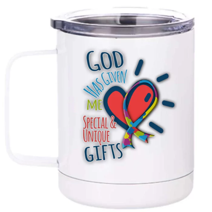 Autism Awareness Unique Funny Gift Heart And Ribbon Design Gift Front & Back 12oz Stainless Steel Tumbler Cup