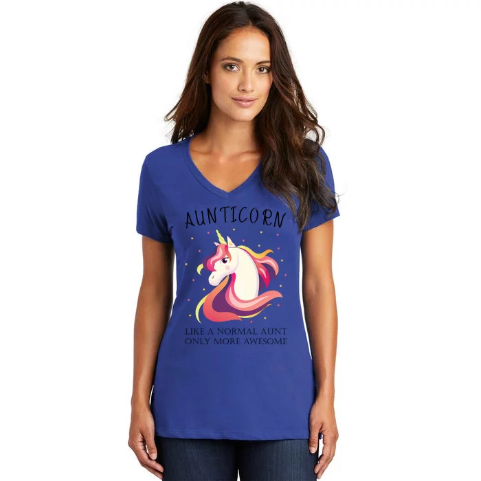 Aunticorn Aunt Unicorn More Awesome Auntie Cool Gift Women's V-Neck T-Shirt