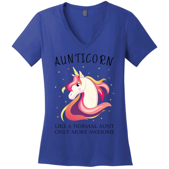 Aunticorn Aunt Unicorn More Awesome Auntie Cool Gift Women's V-Neck T-Shirt