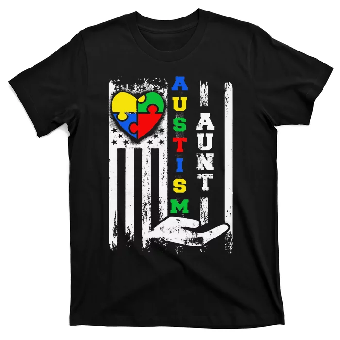 Autism Aunt US Flag T-Shirt