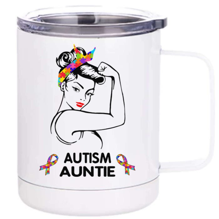 Autism Auntie Unbreakable Autism Awareness Gifts Women Front & Back 12oz Stainless Steel Tumbler Cup