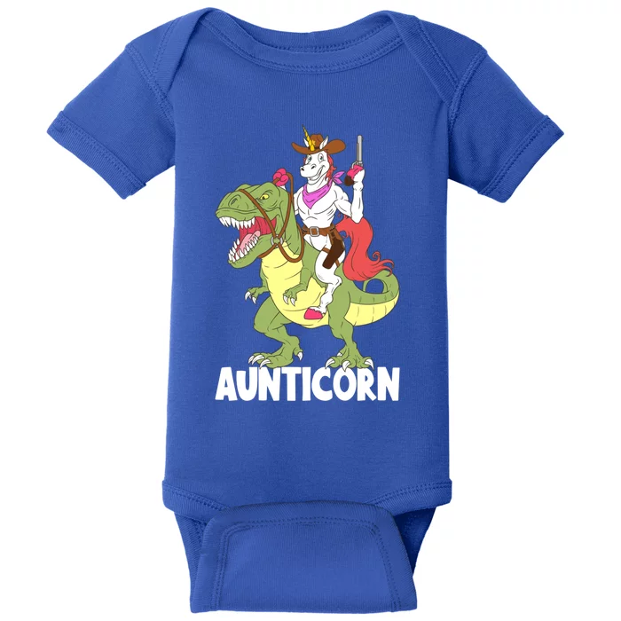 Aunticorn Aunt Unicorn Riding Trex Dinosaur Cow Sheriff Gift Baby Bodysuit