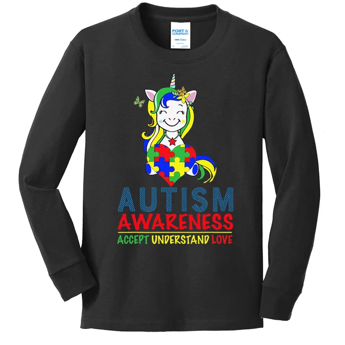 Autism Awareness Unicorn Cute Puzzles Gifts Kids Long Sleeve Shirt