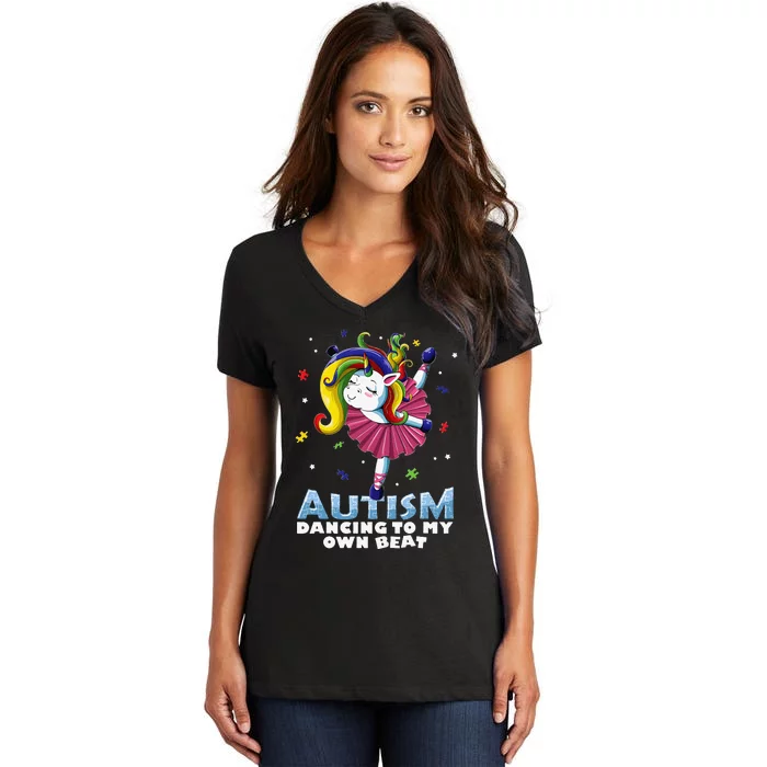 Autism Awareness Unicorn Cute Puzzles Women's V-Neck T-Shirt