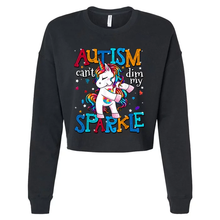 Autism Awareness Unicorn For Autism Mom Cropped Pullover Crew