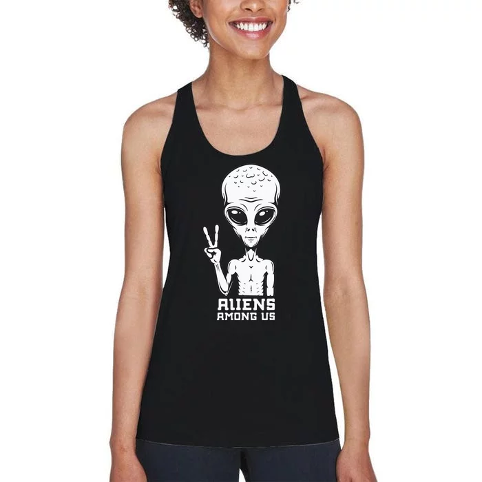 Aliens Among Us Space Astronaut Extraterrestrial Women's Racerback Tank