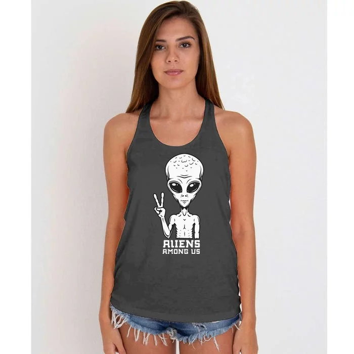 Aliens Among Us Space Astronaut Extraterrestrial Women's Knotted Racerback Tank