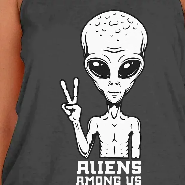 Aliens Among Us Space Astronaut Extraterrestrial Women's Knotted Racerback Tank