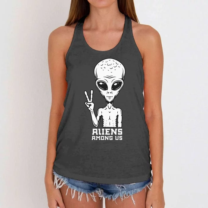 Aliens Among Us Space Astronaut Extraterrestrial Women's Knotted Racerback Tank