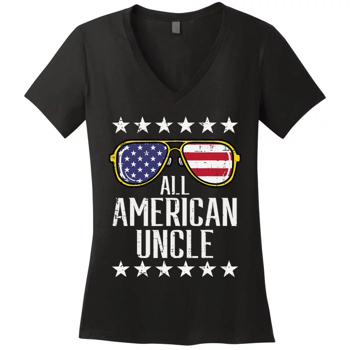 All American Uncle 4th Of July Memorial Day Matching Family Women's V-Neck T-Shirt