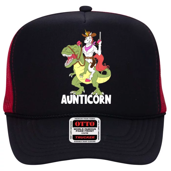 Aunticorn Aunt Unicorn Riding Trex Dinosaur Cow Sheriff Gift High Crown Mesh Trucker Hat