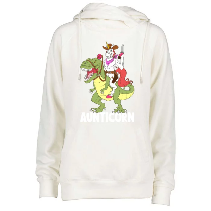 Aunticorn Aunt Unicorn Riding Trex Dinosaur Cow Sheriff Gift Womens Funnel Neck Pullover Hood