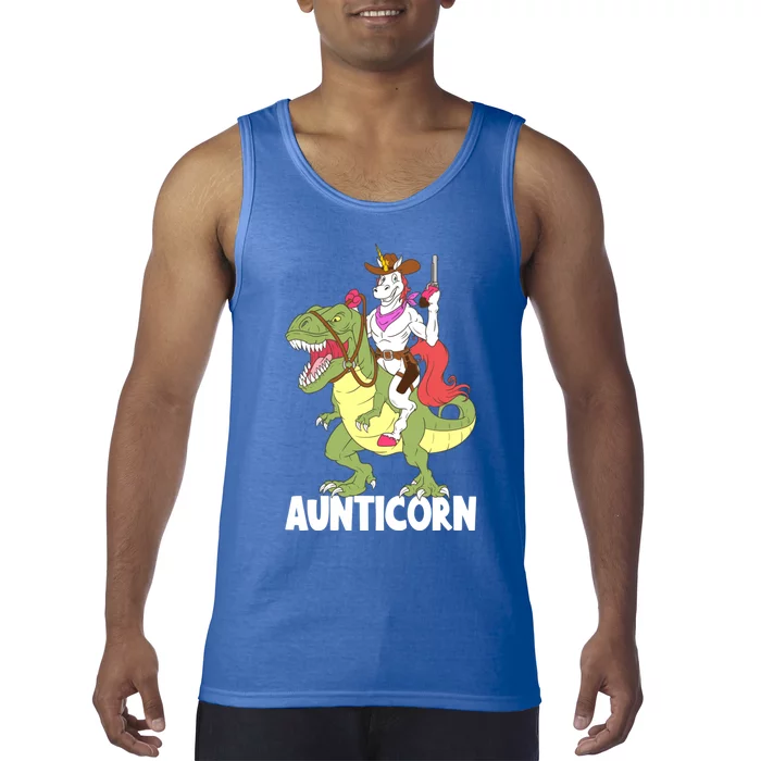 Aunticorn Aunt Unicorn Riding Trex Dinosaur Cow Sheriff Gift Tank Top