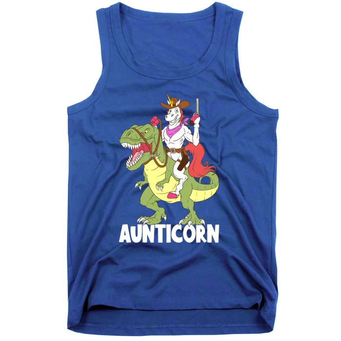 Aunticorn Aunt Unicorn Riding Trex Dinosaur Cow Sheriff Gift Tank Top