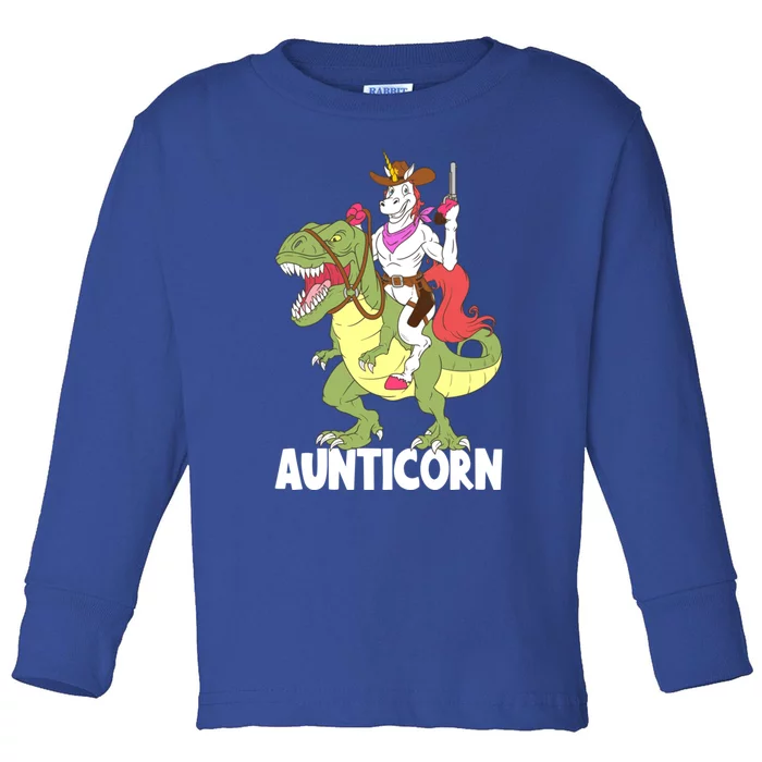 Aunticorn Aunt Unicorn Riding Trex Dinosaur Cow Sheriff Gift Toddler Long Sleeve Shirt