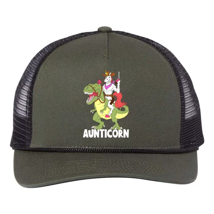 Aunticorn Aunt Unicorn Riding Trex Dinosaur Cow Sheriff Gift Retro Rope Trucker Hat Cap