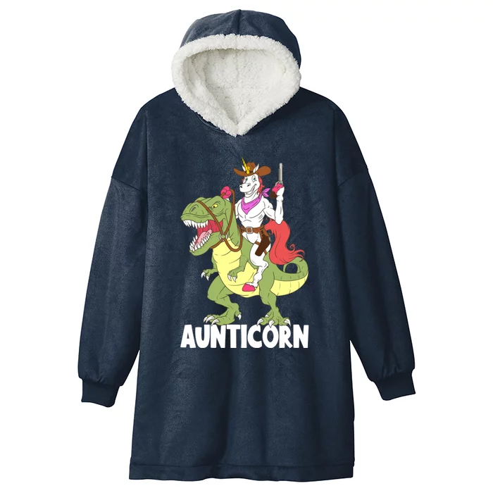 Aunticorn Aunt Unicorn Riding Trex Dinosaur Cow Sheriff Gift Hooded Wearable Blanket