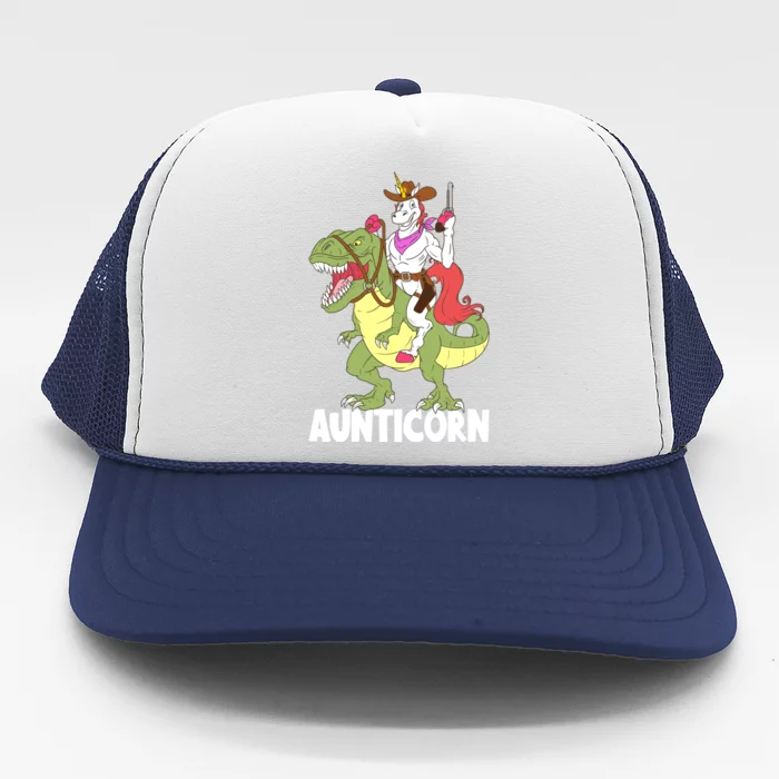 Aunticorn Aunt Unicorn Riding Trex Dinosaur Cow Sheriff Gift Trucker Hat