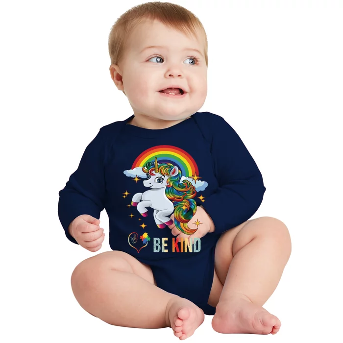 Autism Awareness Unicorn Be Kind Asl Love Sign Language Gift Great Gift Baby Long Sleeve Bodysuit