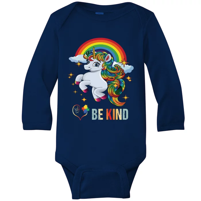 Autism Awareness Unicorn Be Kind Asl Love Sign Language Gift Great Gift Baby Long Sleeve Bodysuit