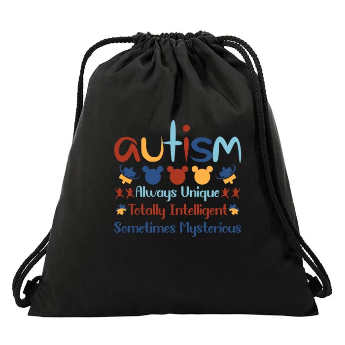 Autism Always Unique Totally Intelligent Sometimes Mysterious Drawstring Bag