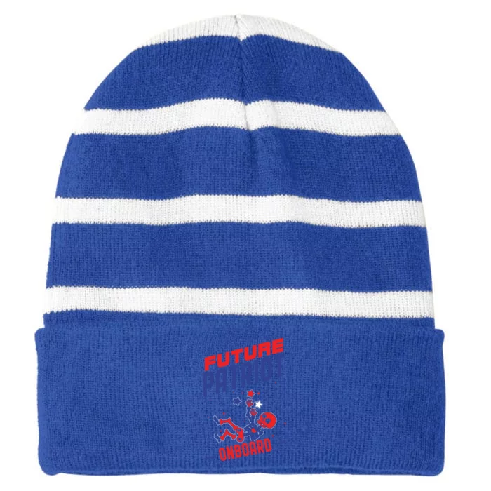 America American Usa Flag 4th Of July Reveal Pregnancy Gift Striped Beanie with Solid Band