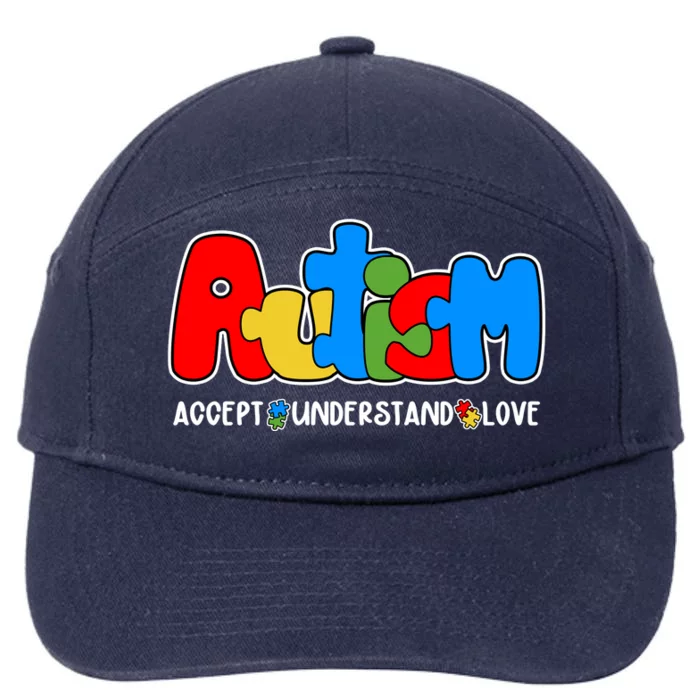 Autism Accept Understand Love Awareness 7-Panel Snapback Hat