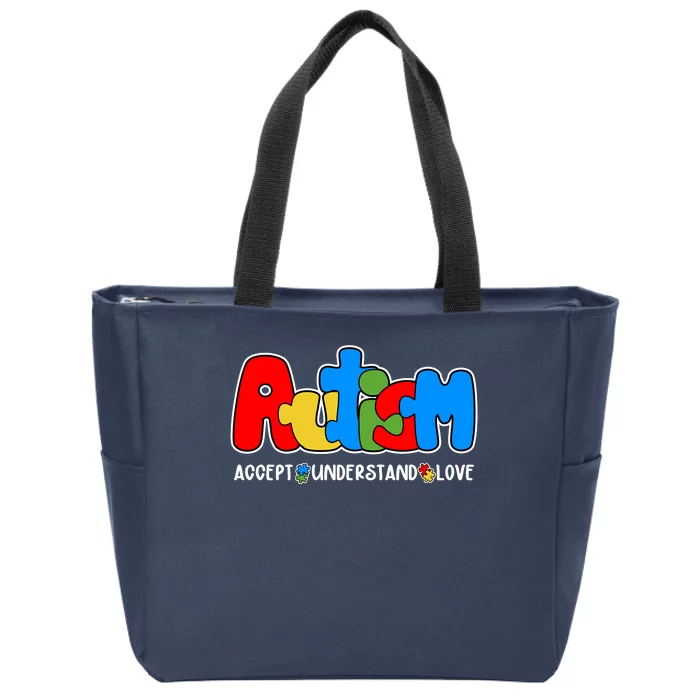 Autism Accept Understand Love Awareness Zip Tote Bag