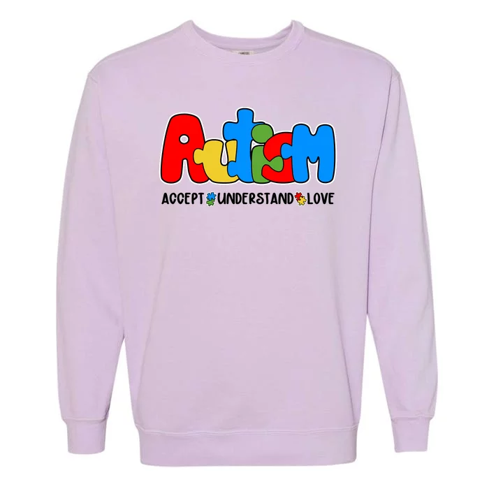 Autism Accept Understand Love Awareness Garment-Dyed Sweatshirt