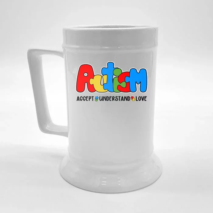 Autism Accept Understand Love Awareness Front & Back Beer Stein