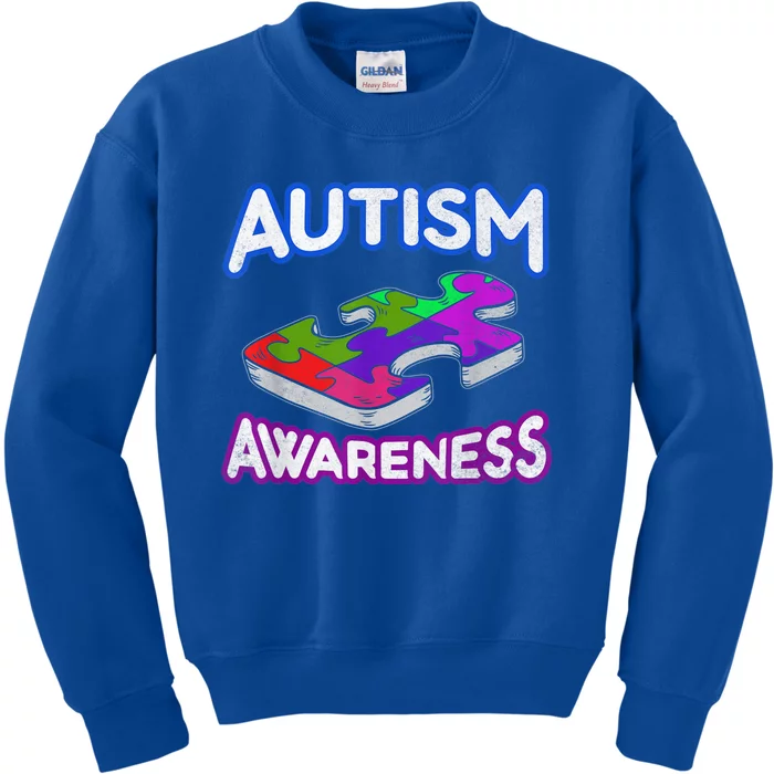 Autism Awareness Vintage Retro Piece  Wo kid boy Kids Sweatshirt