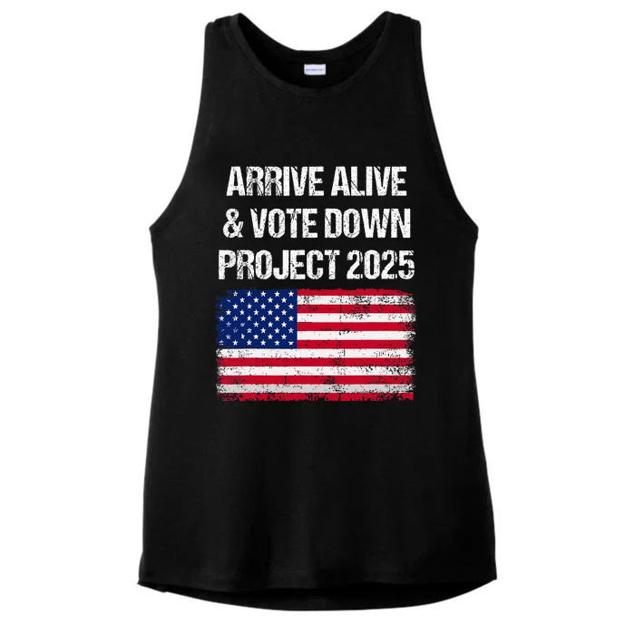 Arrive Alive Vote Down Project 2025 American Flag Democracy Ladies Tri-Blend Wicking Tank