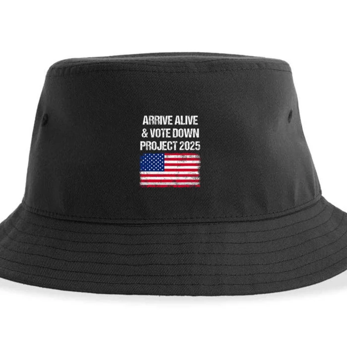 Arrive Alive Vote Down Project 2025 American Flag Democracy Sustainable Bucket Hat