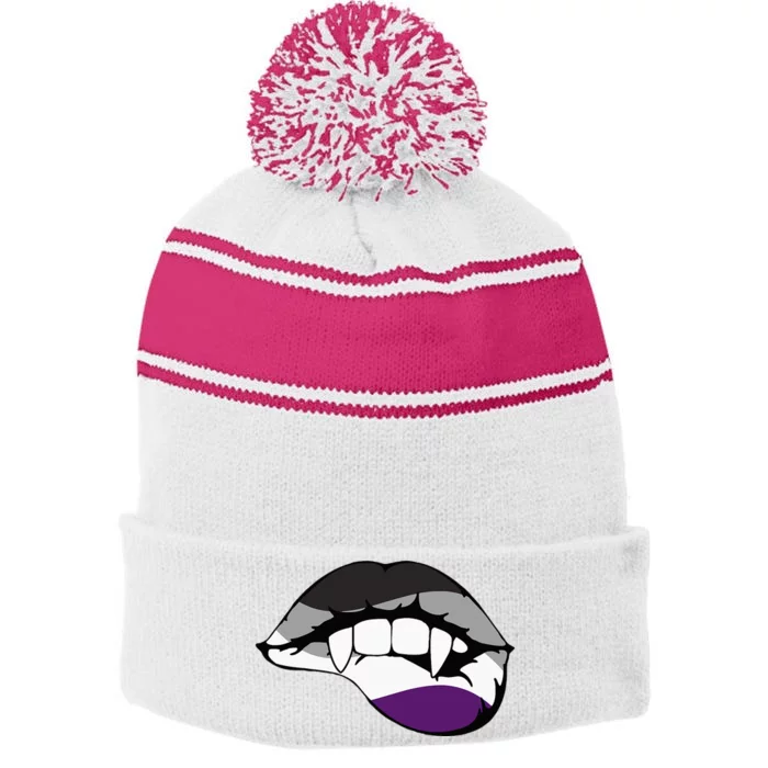 Asexual Ace Vampire Lips Fangs Costume Easy Halloween Stripe Pom Pom Beanie