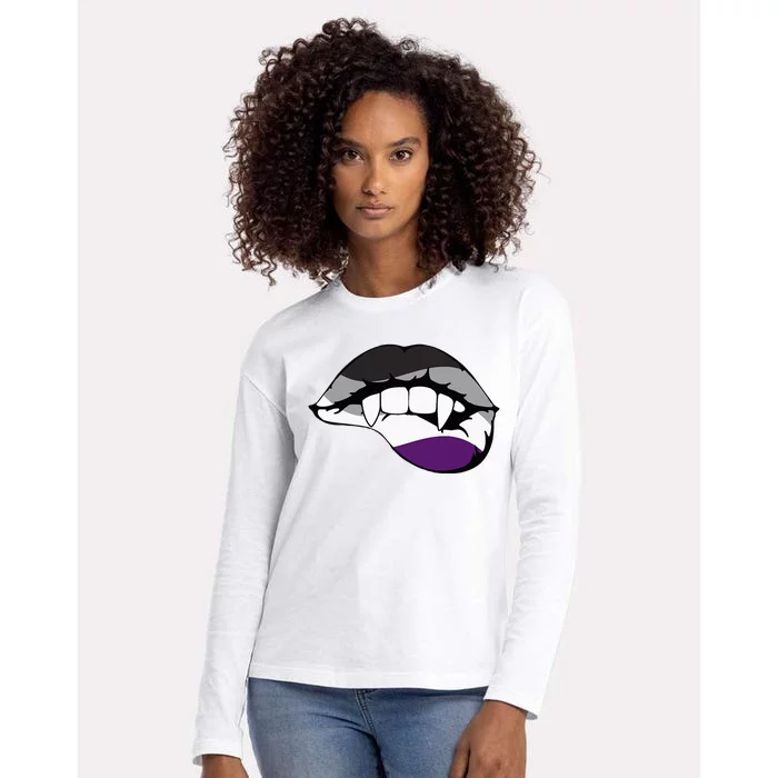 Asexual Ace Vampire Lips Fangs Costume Easy Halloween Womens Cotton Relaxed Long Sleeve T-Shirt