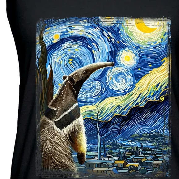 Artistic Anteater Van Gogh Style Starry Night Anteater Ladies Essential Flowy Tank