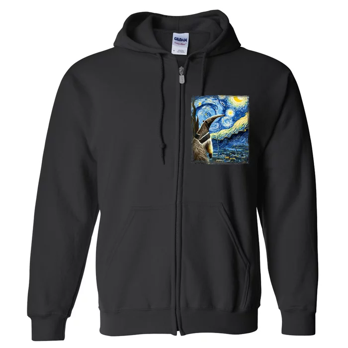 Artistic Anteater Van Gogh Style Starry Night Anteater Full Zip Hoodie