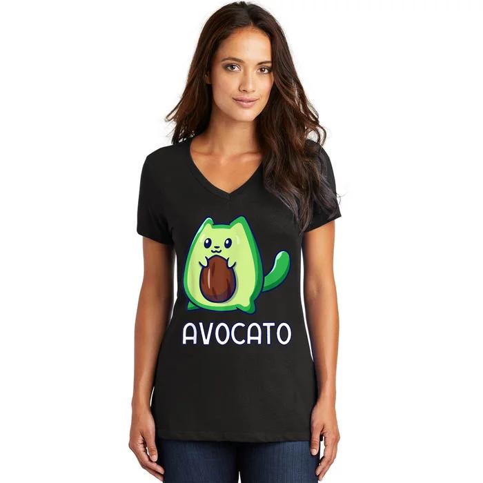 Avogato Avocado Vegan Cat Women's V-Neck T-Shirt