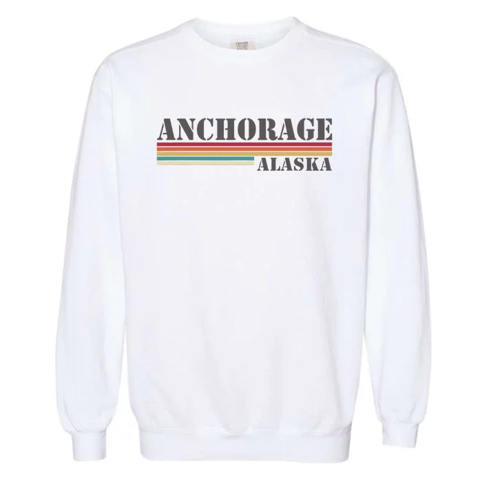 Anchorage Alaska Vintage Retro Stripes Classic Garment-Dyed Sweatshirt