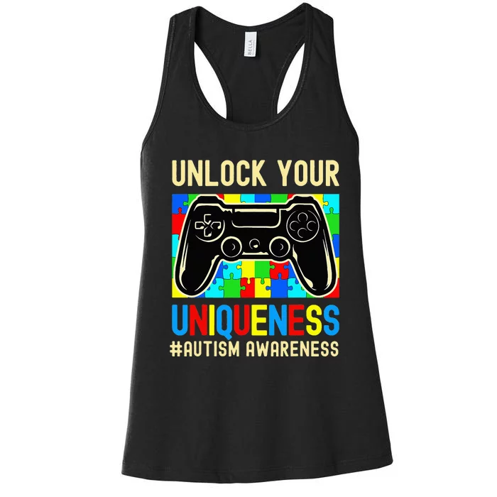 Autism Awareness Video Game Controller Gamer Women's Racerback Tank