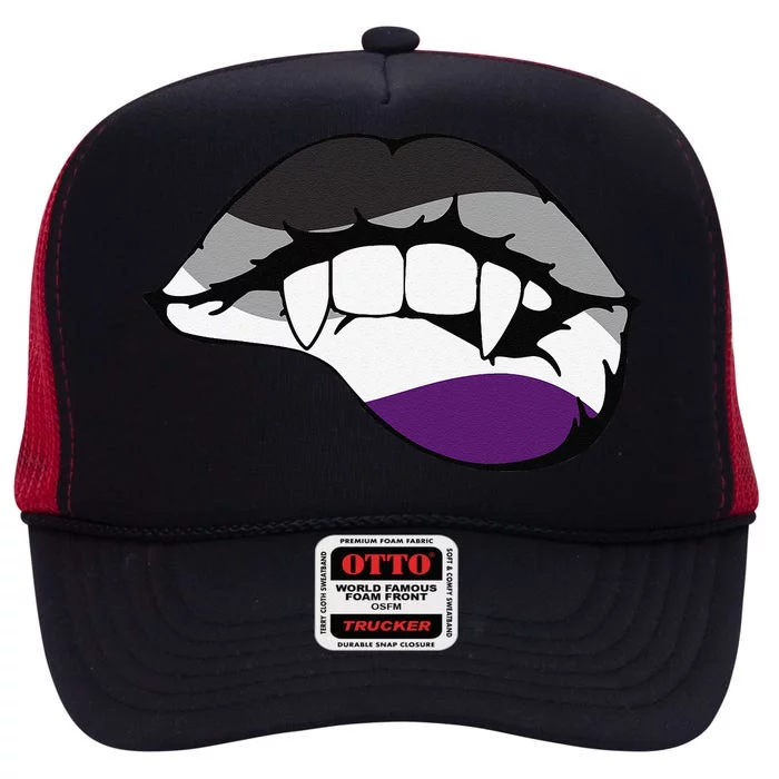 Asexual Ace Vampire Lips Fangs Costume Easy Halloween Gifts High Crown Mesh Trucker Hat