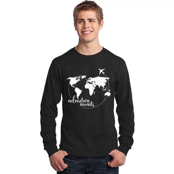 Adventure Awaits World Map for Travel Vacations Long Sleeve Shirt