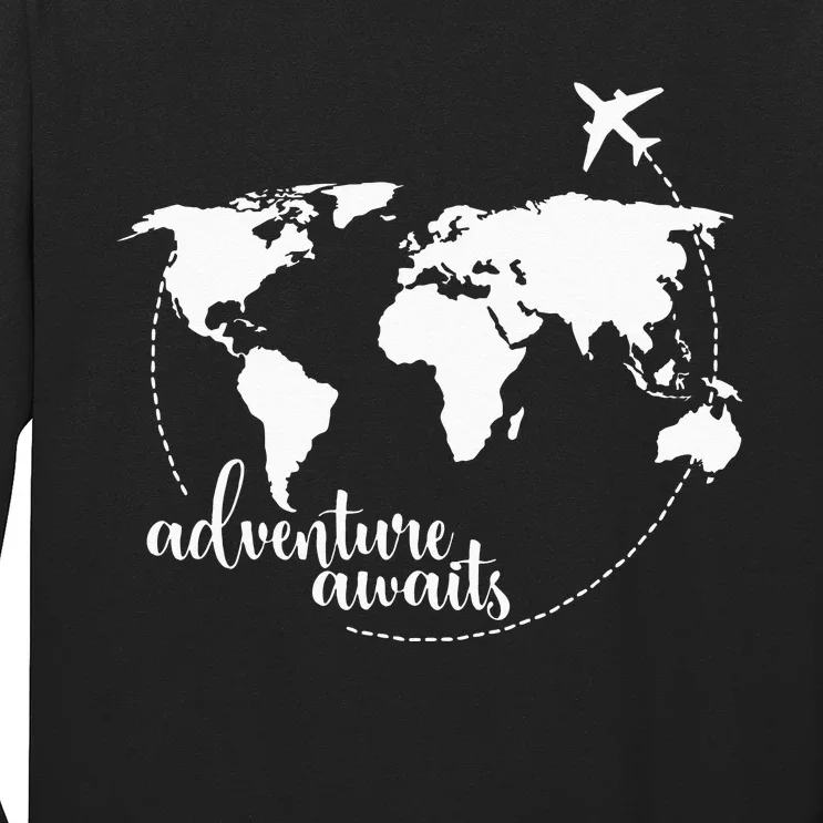 Adventure Awaits World Map for Travel Vacations Long Sleeve Shirt