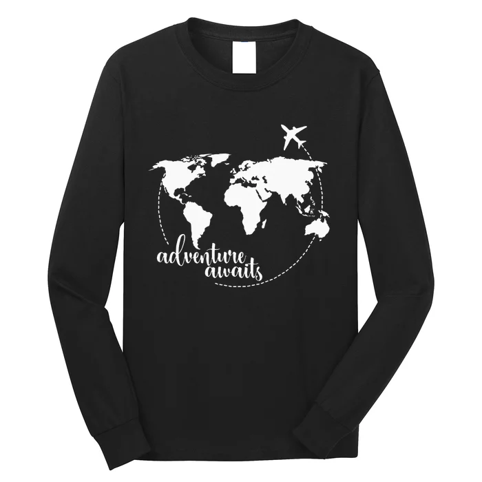 Adventure Awaits World Map for Travel Vacations Long Sleeve Shirt