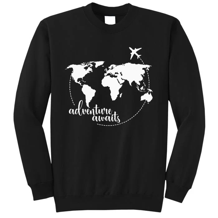 Adventure Awaits World Map for Travel Vacations Tall Sweatshirt