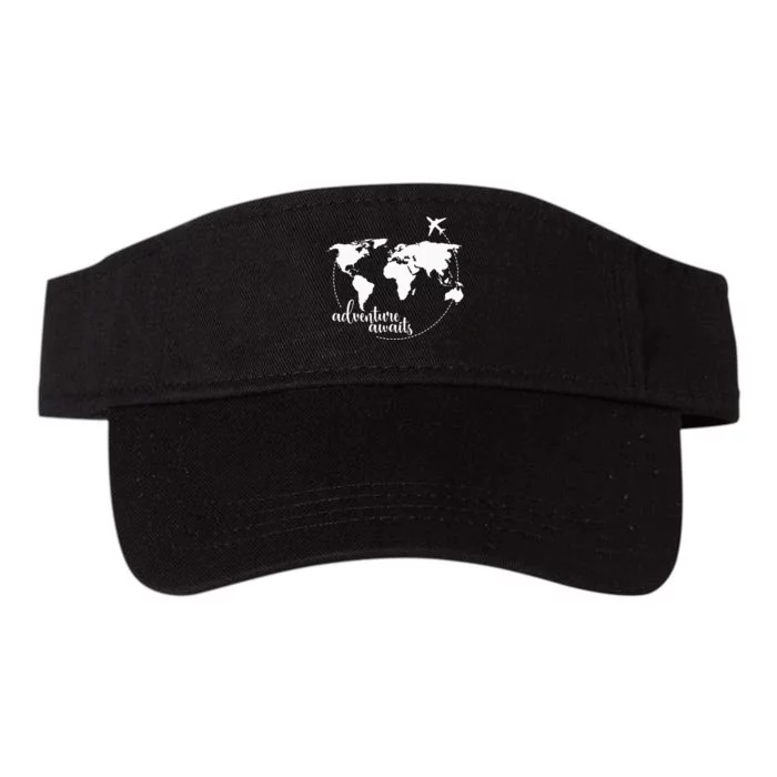 Adventure Awaits World Map for Travel Vacations Valucap Bio-Washed Visor